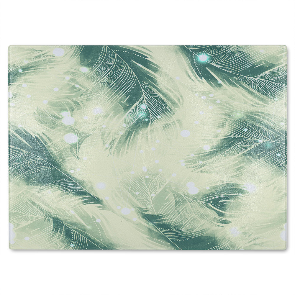 Feathers Fantastic Birds With Decorative Ornaments Glass Chopping Board