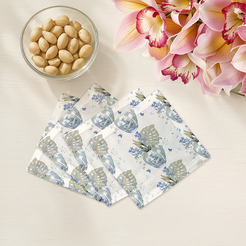 Monkey Small Jungle Cotton Sateen Cocktail Napkins, Powder