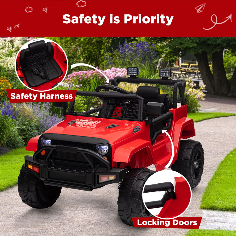 Red 12V Kids Ride-On Truck with Remote Control and Music
