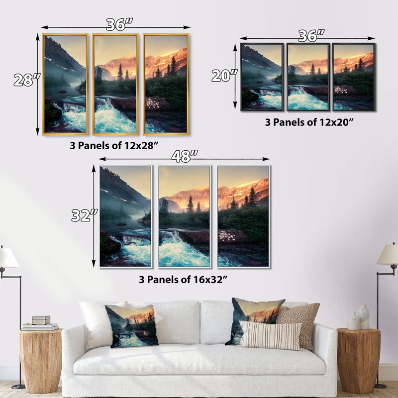 «Glacier National Park Montana», ensemble de 3 toiles encadrées, H 28 po x l 36 po, Noir