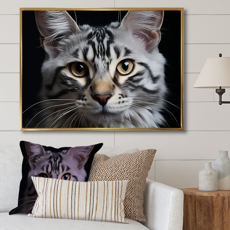 Bengal Rhapsody Cat - Cat, reproduction d'art sur toile, H 34 po x l 44 po, Cadre flottant doré