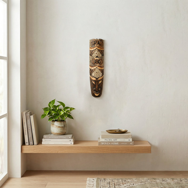 Décoration murale masque tribal hibou, H 20 po x l 5 po x P 2,50 po