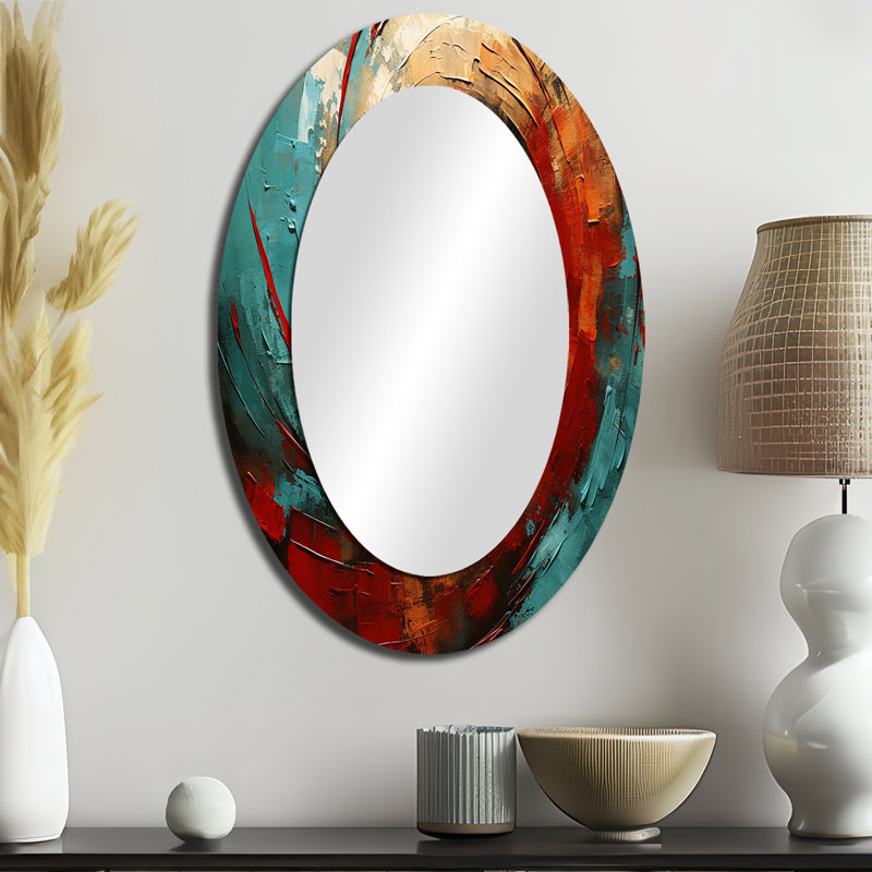 Red Blue Majestic Motion Spiral IV - Large Oval Wall Mirror On Metal, 36" x 24"