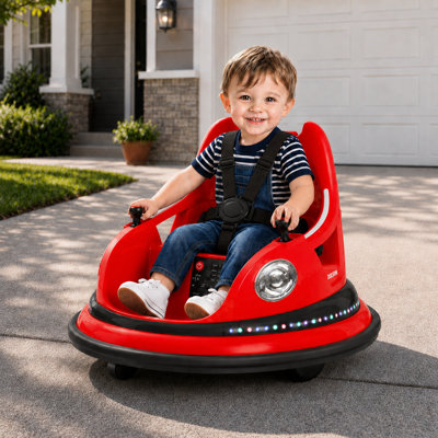 Forever Source 12V Kids Bumper Car with Remote Control, 360 Degree Spins, Dual Driving Modes, LED Lights & Music, Ages 3-5, Red