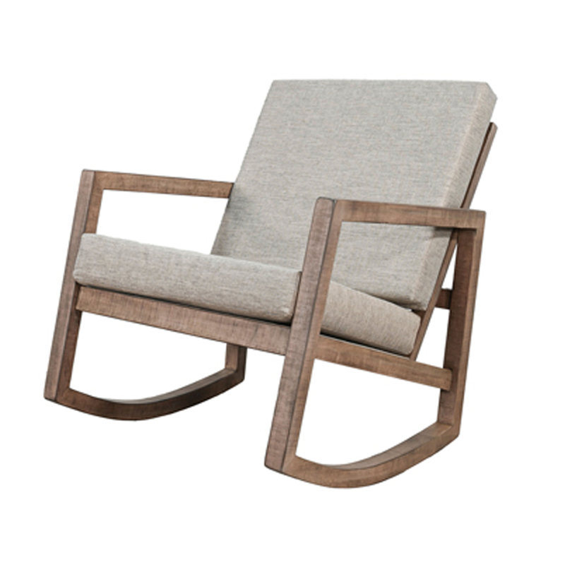 Chaise berçante Diry, assise et dossier gris doux, bois d'acajou brun naturel