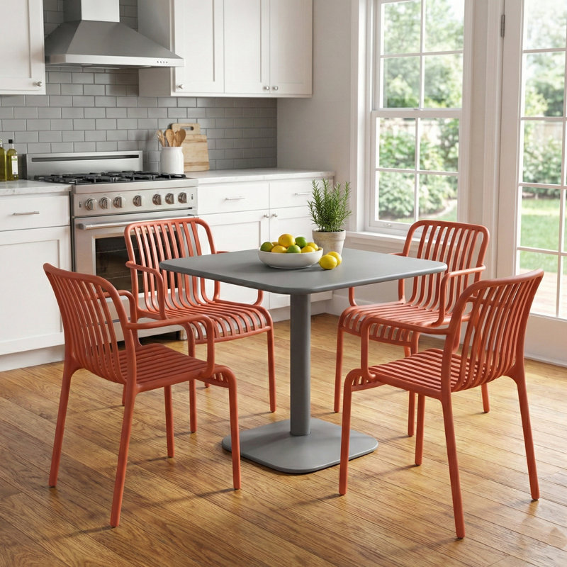4 - Person Steel Dining Set, Grey, Red