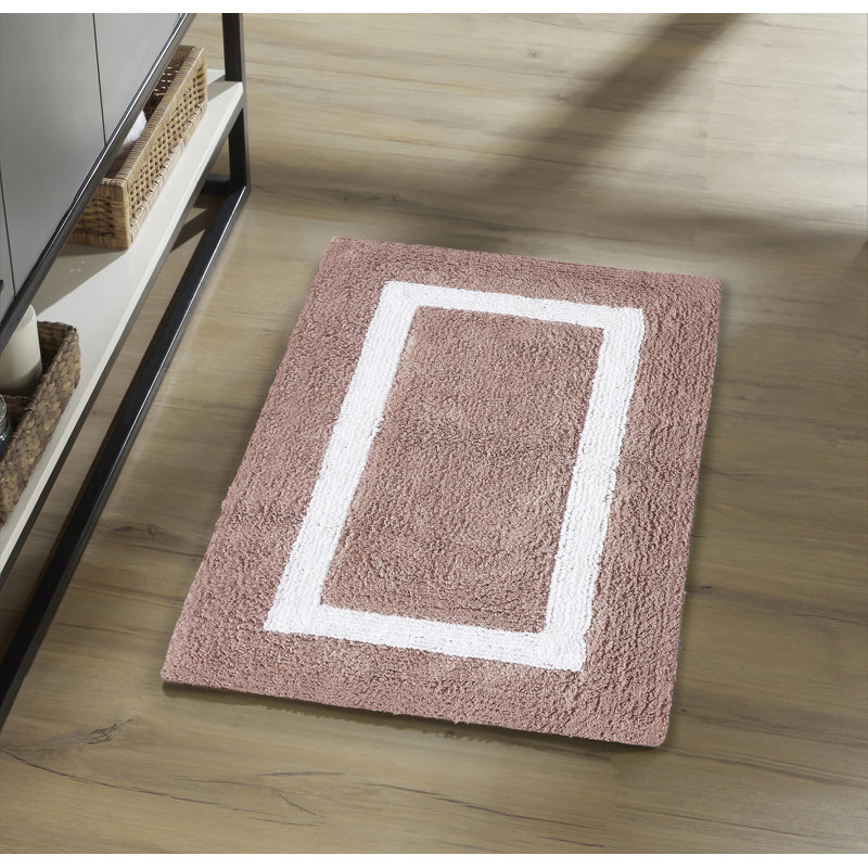Widman 100% Cotton Tufted Reversible Bath Rug, Soft & Super Absorbent, Machine Washable Bathroom Rug for Shower, Tub & Sink Areas, 21" x 34" Rectangle, PInk/White