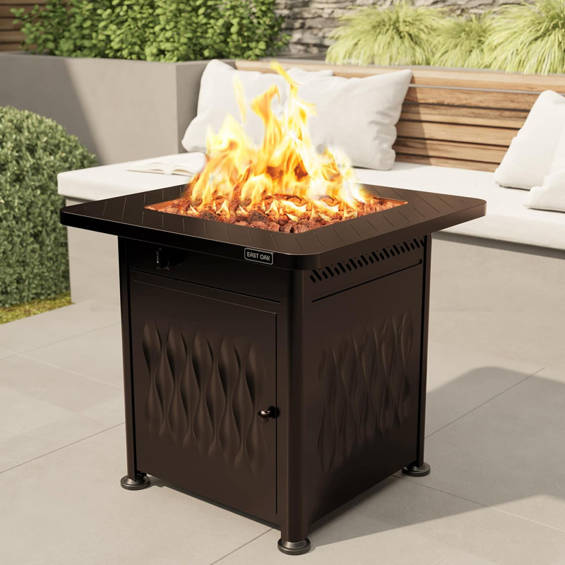 Foyer de table d'extérieur au gaz pour l'extérieur avec couvercle magnétique Eeast Oak, H 25 po x l 28 po x P 28 po, Brun
