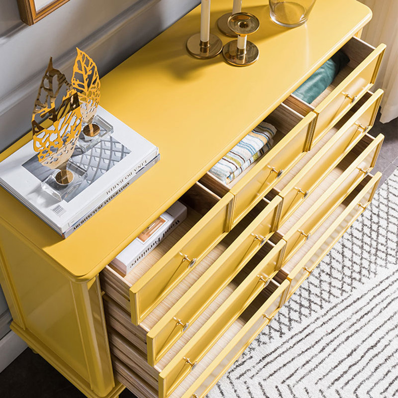 Solid wood light luxury simple six bucket locker, Yellow