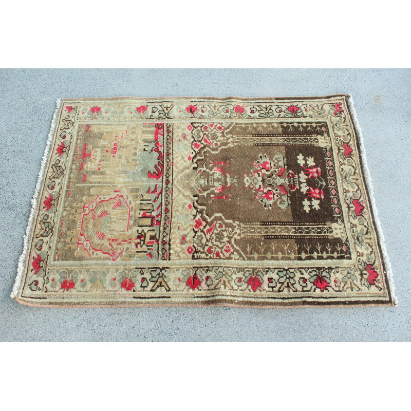 Tapis Oushak rétro avec petit tapis de prière turc rétro