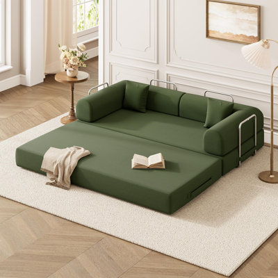 Canapé-lit modulable convertible 5 en 1, canapé-lit de sol sans armature en velours côtelé, sans accoudoirs, pliable et facile à monter, idéal pour appartement/chambre d'étudiant/petits espaces - Vert