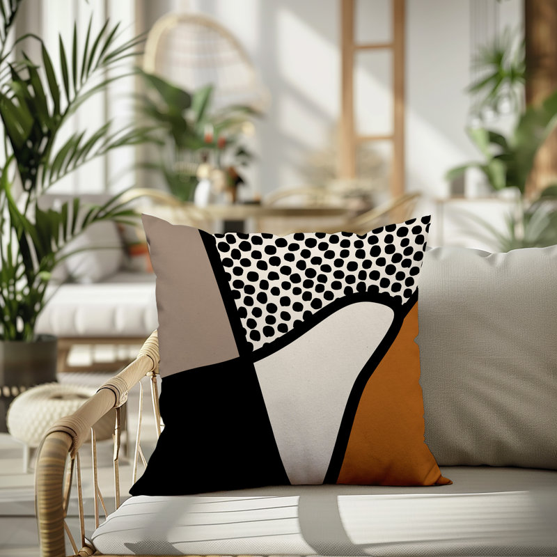 Oreiller carré réversible intérieur / extérieur Vie Abstract, H 17 po x l 17 po, Orange brûlé
