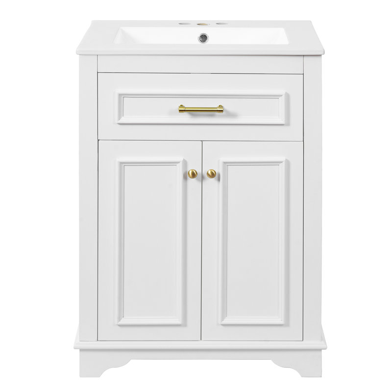 24" Classic Bathroom Vanity With Ceramic Sink Top, White