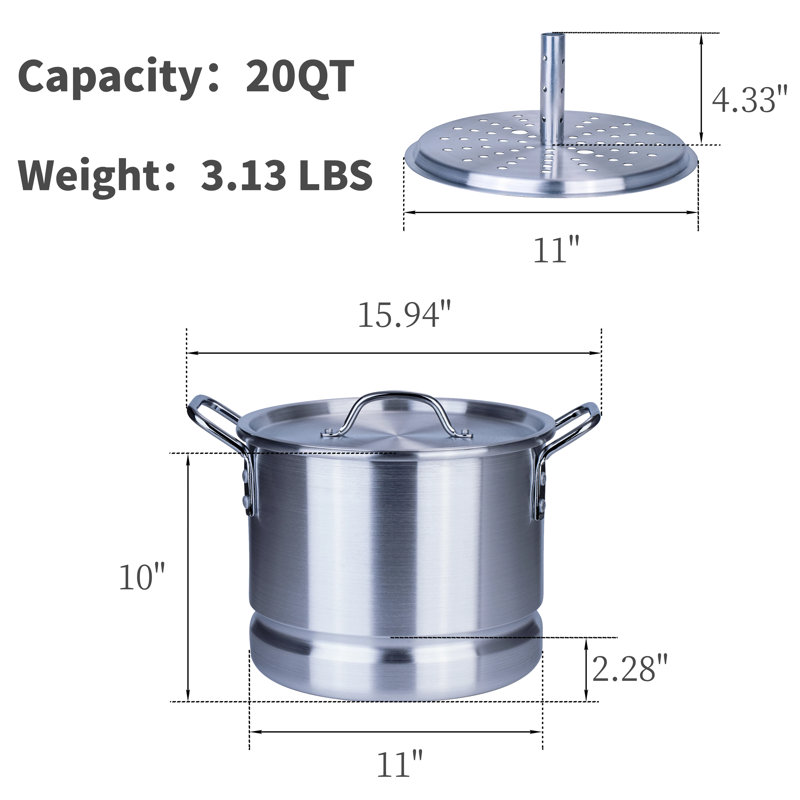 20 Quart Brushed Aluminum Tamale Steamer Pot with Lid