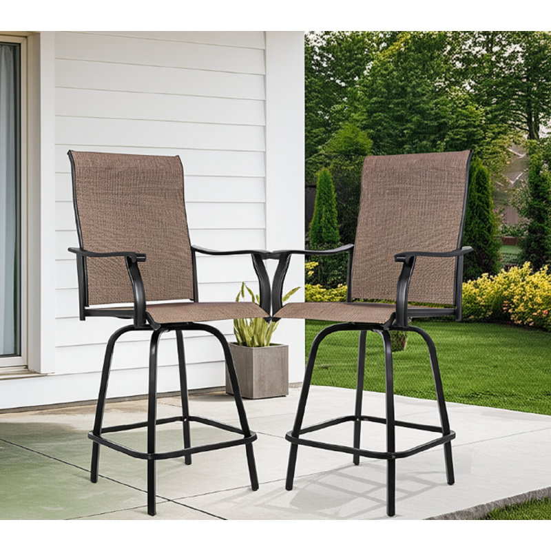Tabourets de bar pivotants en polyester enduits de PVC (ensemble de 2), toutes saisons pour patio et intérieur