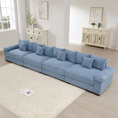 3-Person Sofa Ideal For Relaxing Weekends 170" Oversized Cloud Modular Sectional Couch, Premium Corduroy 3-Seater Extra-Thick Armrests, Good Resilience Cushion, 12 Throw Pillows, Ergonomic Design, Easy Assembly,For Living Rooms