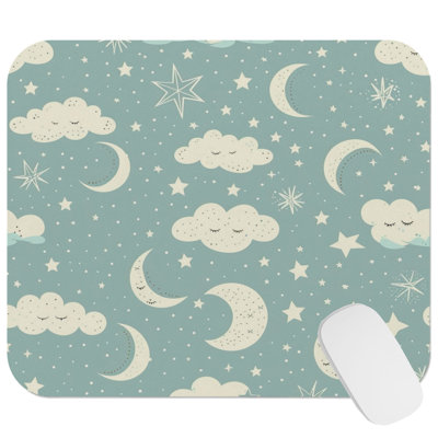 Landscape & Nature Moons and Clouds Pattern Kids Room Children's Art I Children's Gaming Cute Office Laptop Desk Pad Gift Mat Square Rectangle Non-Slip Mousepad