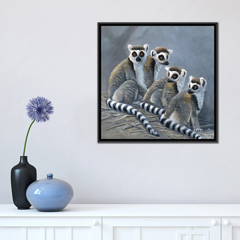 « quatre singes », impression sur toile, H 26 po x l 26 po x P 1,5 po, Toile avec cadre noir, Pas de tapis
