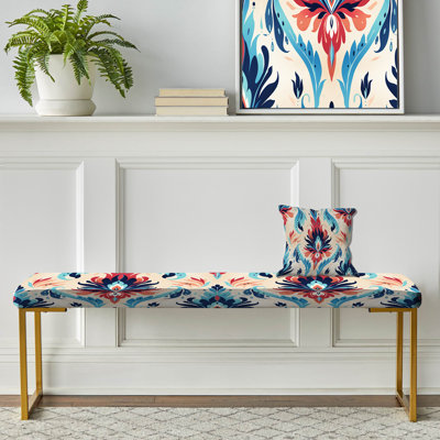Red And Blue Tribal Ikat Harmony - Ikat Upholstered Gold Bench