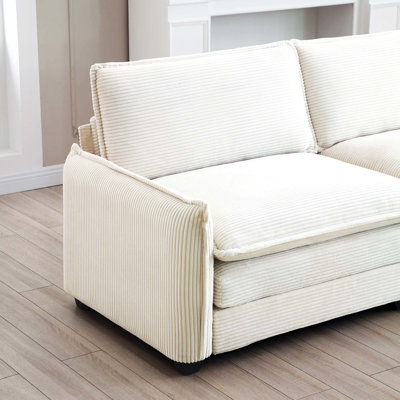 Cozy 3 + 2 Single Sofas In Beige Corduroy, Pillows, Home Cinema Design, Retro Vibe Warm And Relaxing Corduroy , Singles, Theater Style, Modern Design