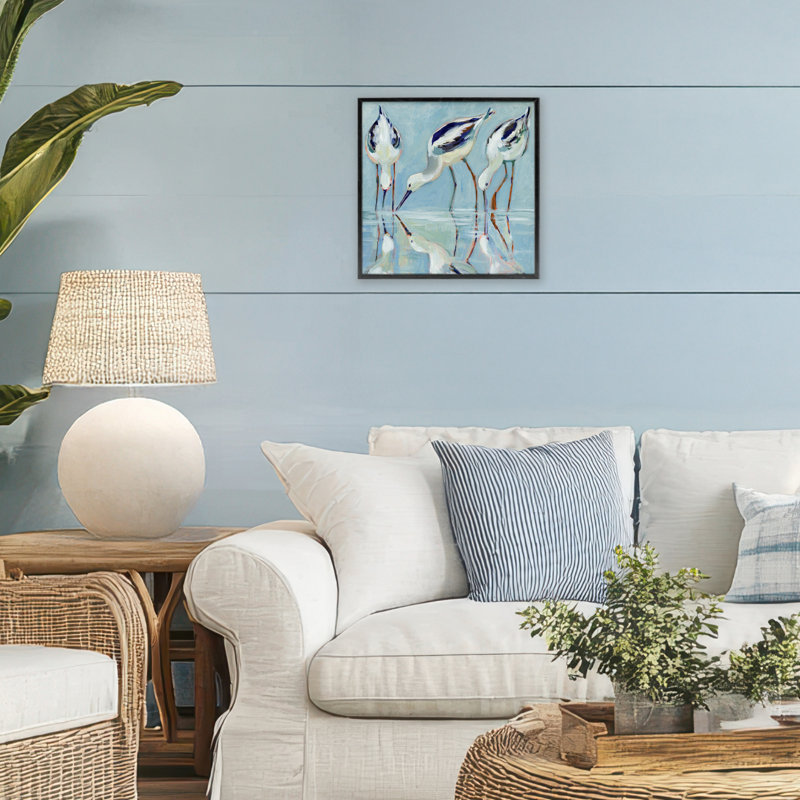 Giclée encadrée de oiseaux sur échasses, conception par Susan Winget, Giclée encadrée noir minuit, H 12 po x l 12 po