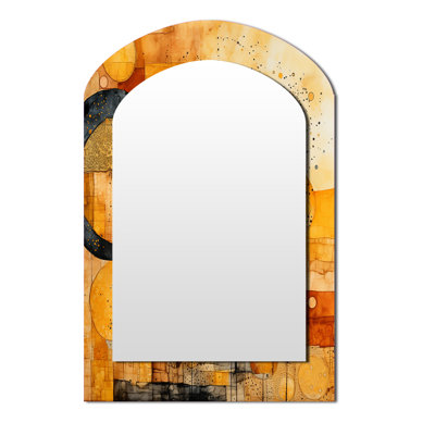 «Escape To Serenity», aquarelle or rétro - miroir asymétrique géométrique, miroir mural décoratif arche jaune, impression sur métal