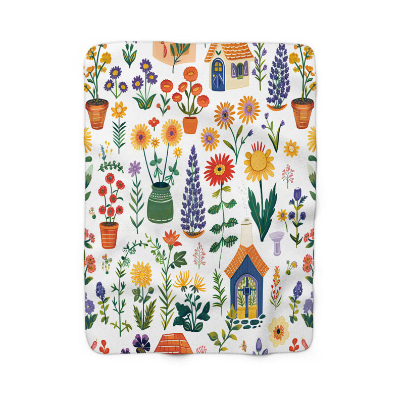 Rustic Cottage Garden Abodes - Couverture sherpa de qualité supérieure 1 pièce, Lit simple
