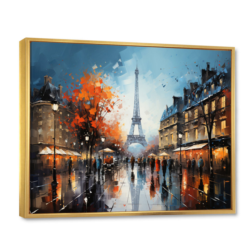Marguerites City Paris Popart Eiffel - impression, Cadre flottant doré, H 34 po x l 44 po x P 1,5 po