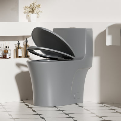 [tornado Flush One-piece Toilet]1.1/1.6 Gpf Elongated Siphonic S-traps | Soft Close Seat + Tank Button | 12" Trapway, 17" Ada Height | Light Gray​