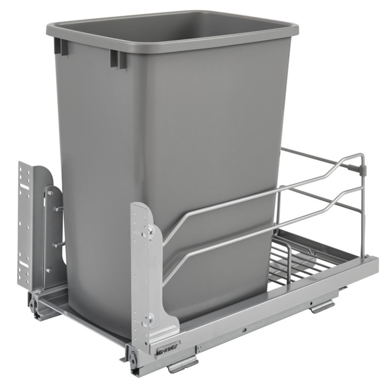 Rev-A-Shelf Pullout Kitchen Trash Can 35 qt. with Soft-close, Silver Metallic