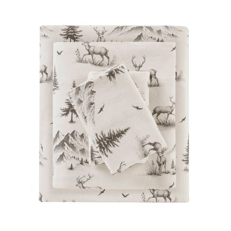 Sheet Set Gray Deer Toile, Queen Bedspread + 3 Additional Pieces