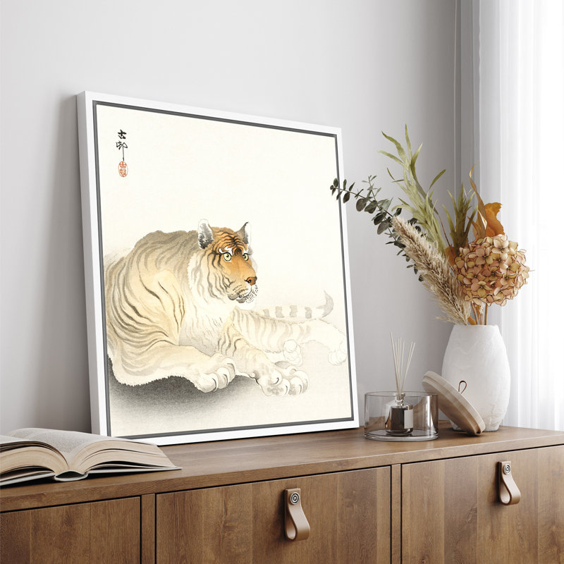Tigre élégant, H 24 po x l 24 po x P 1,5 po, Cadre flottant blanc