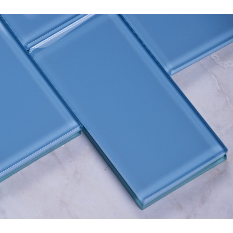 Premium 3" x 6" Straight Edge Glass Mosaic Subway Tile, Sky Blue
