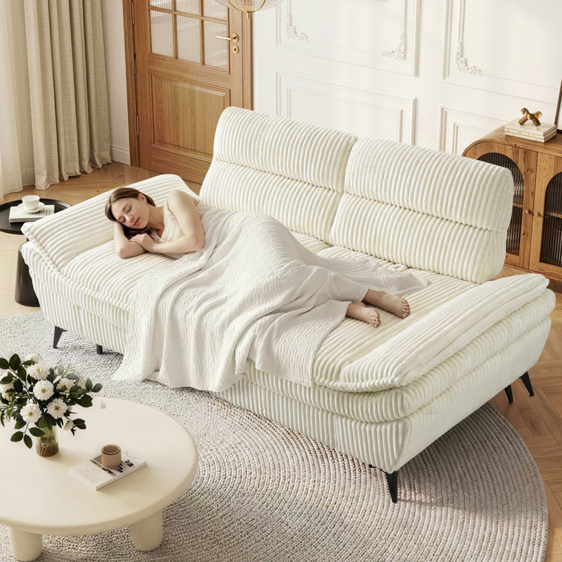 93" Modern Corduroy Sofa, Oversized Deep Seat Sleeper Couch With Adjustable Backrest For Living Room, Beige