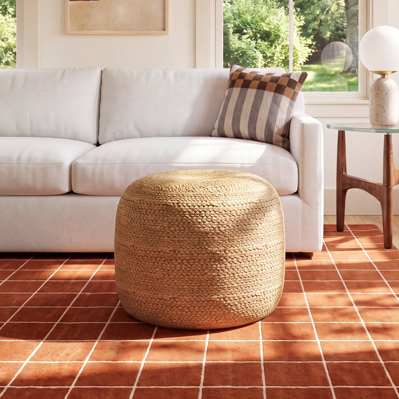 Rodriguez Upholstered Pouf, Khaki