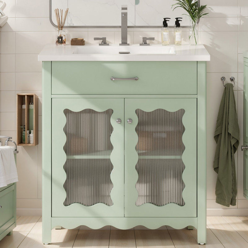 Meuble-lavabo 31 po avec verre trempé, Vert