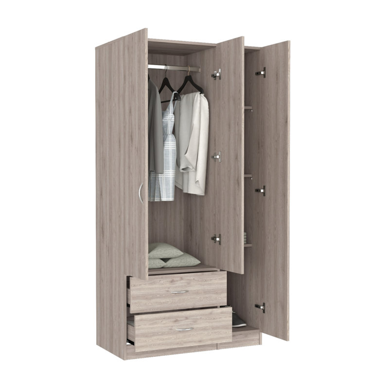 Armoire trois portes Clark, chambre, Naturel