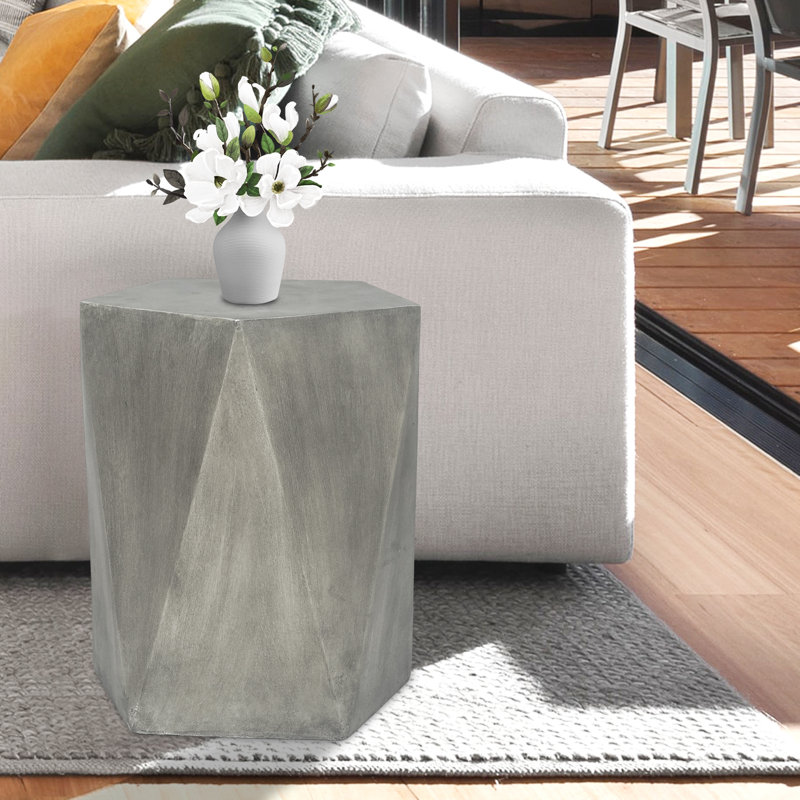 Elyas Matte Black Geometric Concrete Outdoor Side Table