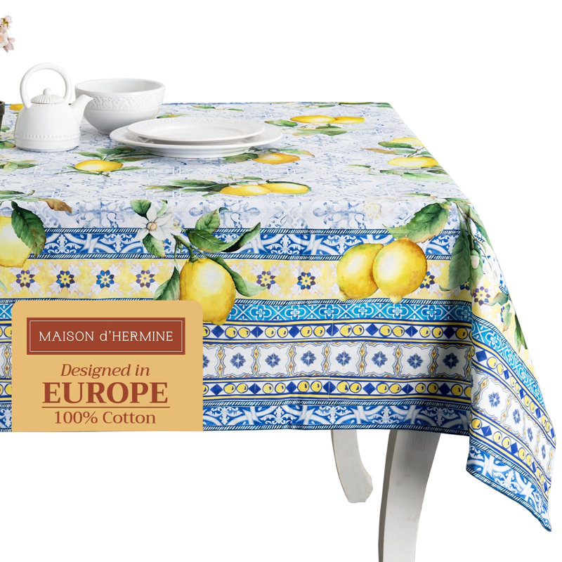 Maison d' Hermine Table Cloth Rectangle Table 100% Cotton 70 x 108 Inches Tablecloth Reusable Decorative for Dining Room Farmhouse Home Valentines Day Decorations Spring Summer - Citrus