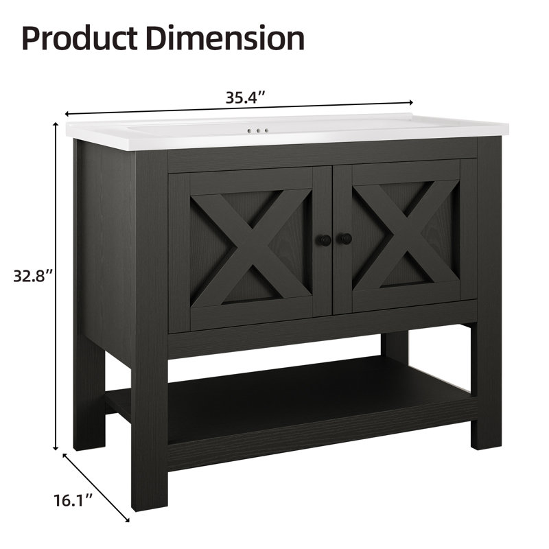 Single Bathroom Vanity with Ceramic Top, Noir