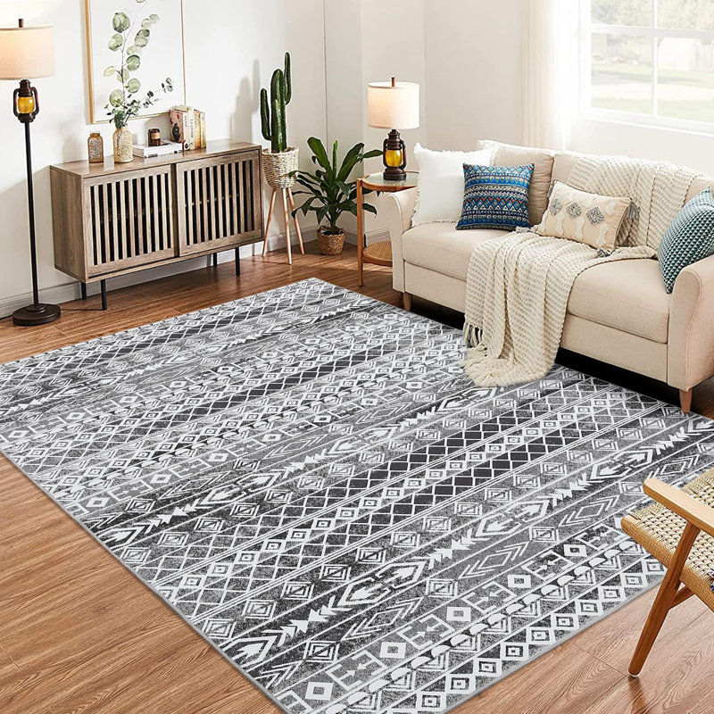 Washable Moroccan Geometric Area Rug