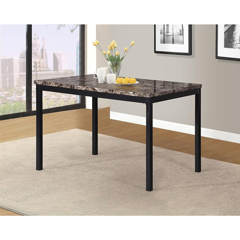 5 Piece Citico Metal Dinette Set With Laminated Faux Marble Top - Black