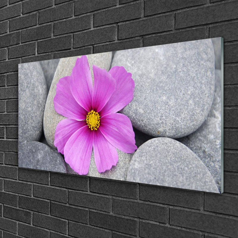 Floral Flower Stones 1 Piece Wall Art on Glass