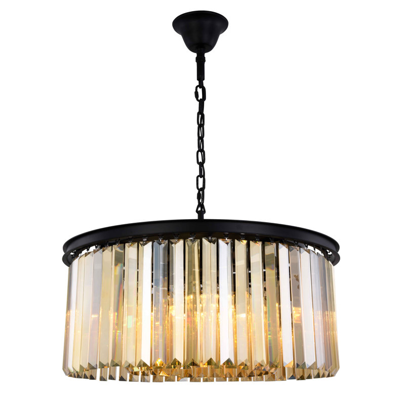 Yazmin 8 - Light Crystal Pendant, Matte Black, Smoky