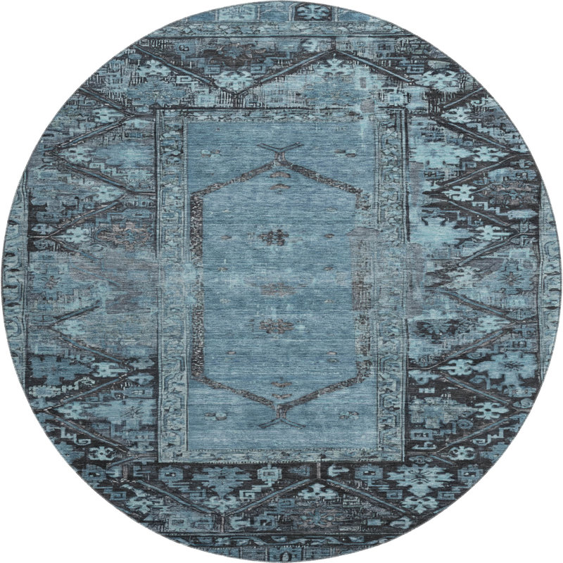 Premium Machine Washable Hooley AMF1727 Global Rug, Round 8'