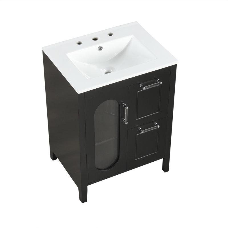 24" Single Bathroom Vanity with Sink,Black, Black
