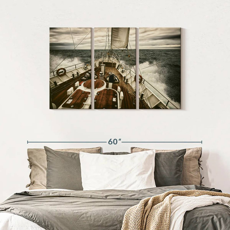 Yacht at Sea - 3 impressions sur toile tendue, H 28 po x l 45 po x P 1,25 po