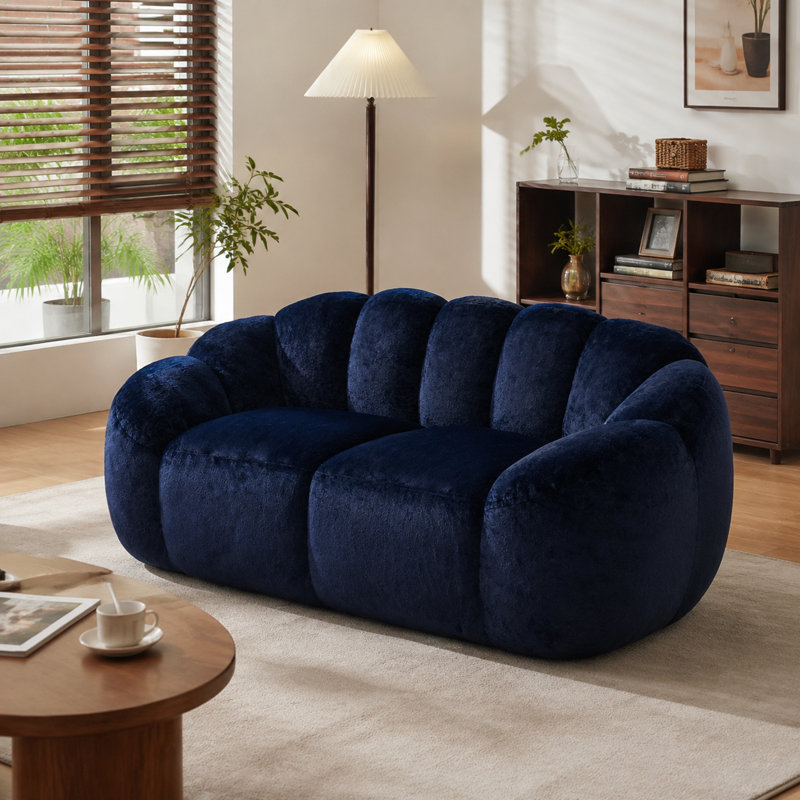 Pouf géant MJ-YS231-BL pour adultes, tissu bleu foncé à motif de lapin, capacité de 295 kg, canapé ergonomique confortable avec accoudoirs et poches latérales