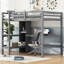 Lit mezzanine double gris avec bureau intégré et tablettes à tampons multifonctions, base en bois de pin, structure à croquis sans ressorts,