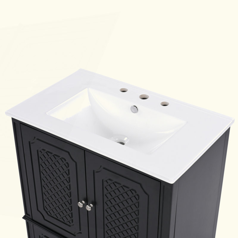 Ensemble de meuble-lavabo 60 po avec lavabo double 60 po, 2 armoires avec porte et 2 tiroirs, Noir